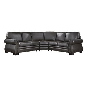 Pemberly Row 3-Piece Top Grain Leather Sectional with Nailhead Trim - Dark Brown