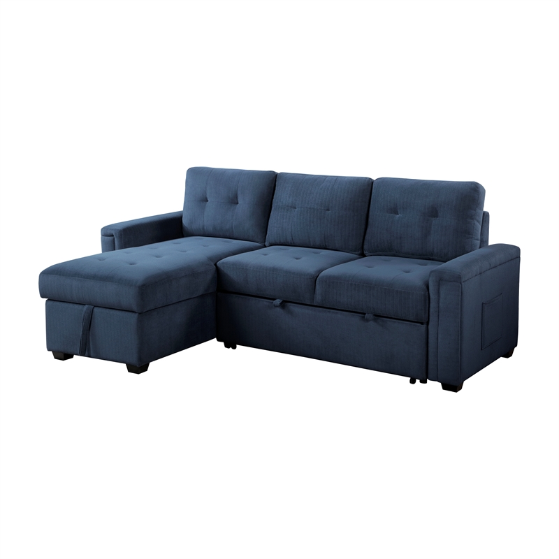 Pemberly Row Textured Reversible Sectional with Pull-Out Bed and Storage in Blue