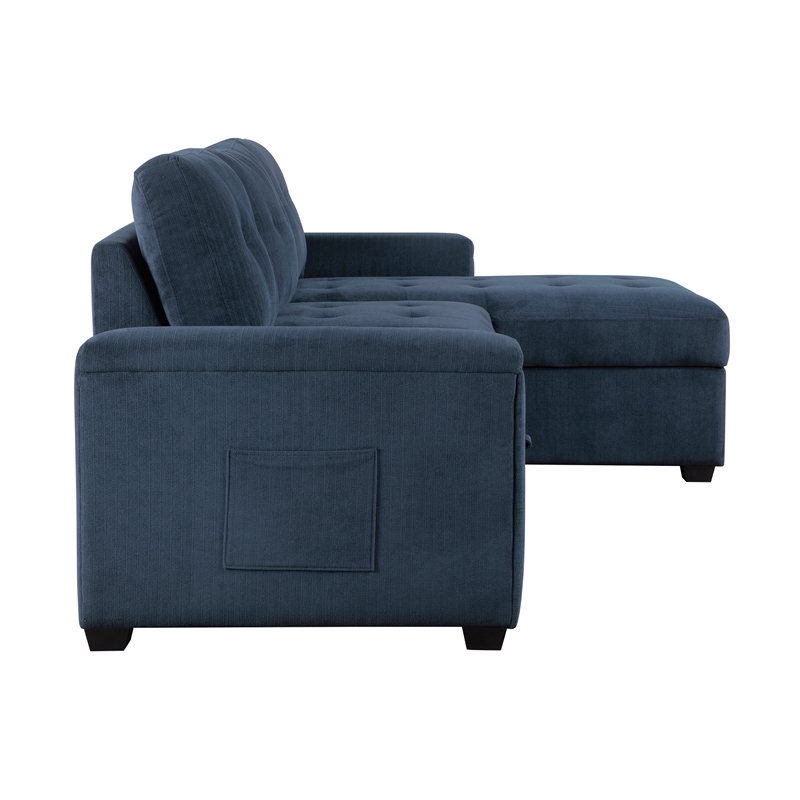 Pemberly Row Textured Reversible Sectional with Pull-Out Bed and Storage in Blue