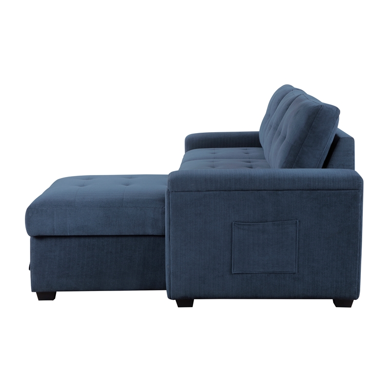 Pemberly Row Textured Reversible Sectional with Pull-Out Bed and Storage in Blue