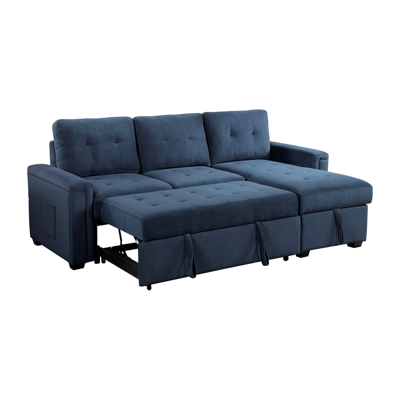 Pemberly Row Textured Reversible Sectional with Pull-Out Bed and Storage in Blue