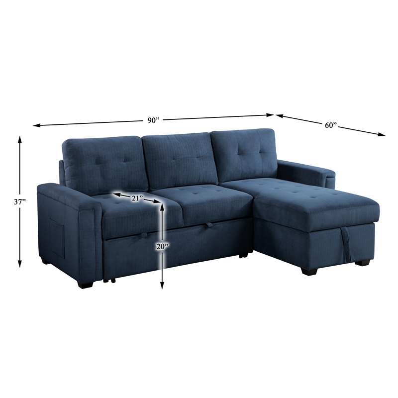 Pemberly Row Textured Reversible Sectional with Pull-Out Bed and Storage in Blue