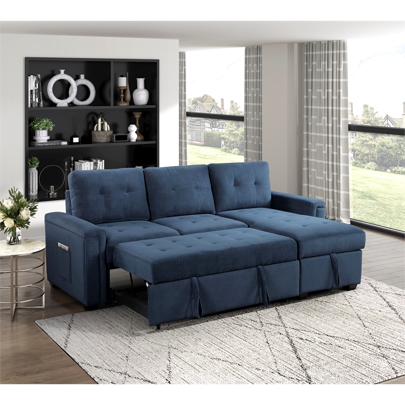 Pemberly Row Textured Reversible Sectional with Pull-Out Bed and Storage in Blue