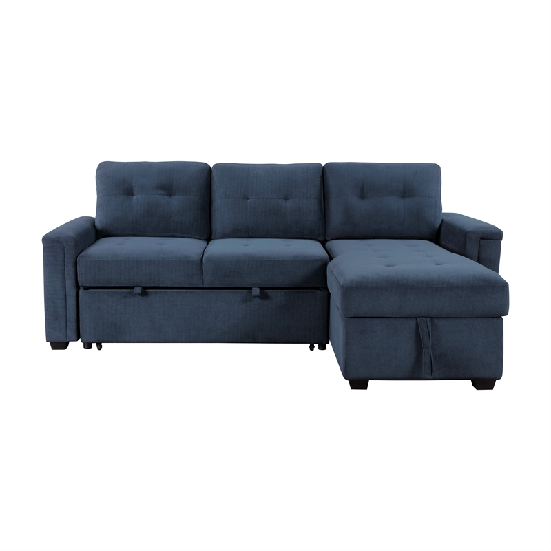 Pemberly Row Textured Reversible Sectional with Pull-Out Bed and Storage in Blue