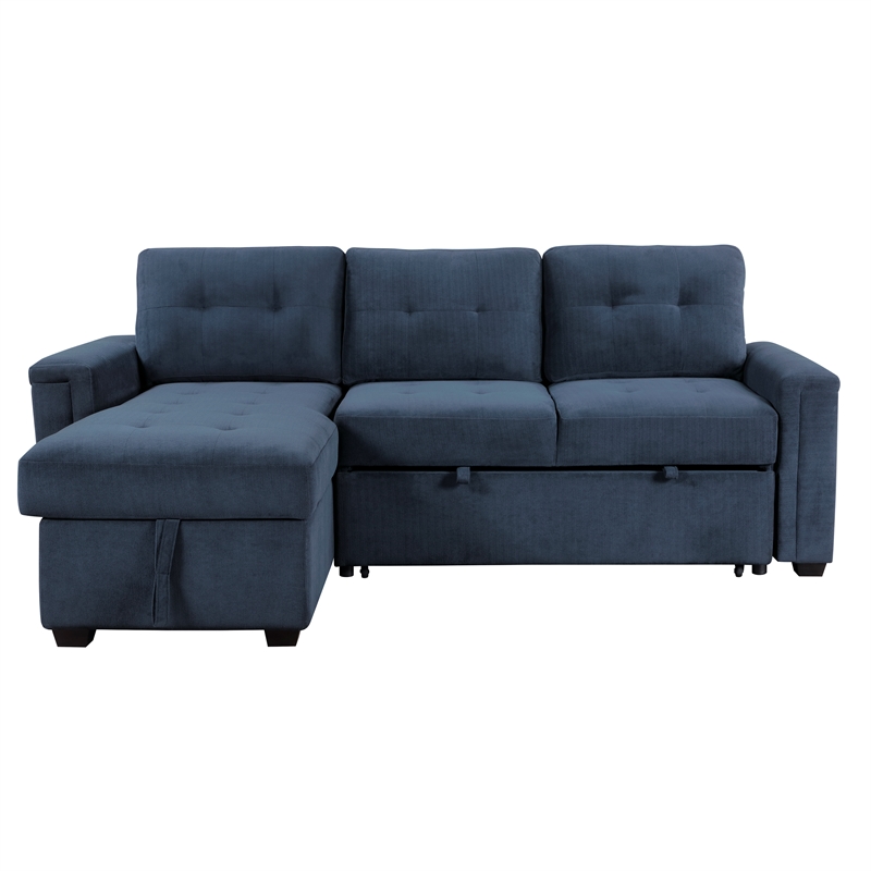 Pemberly Row Textured Reversible Sectional with Pull-Out Bed and Storage in Blue