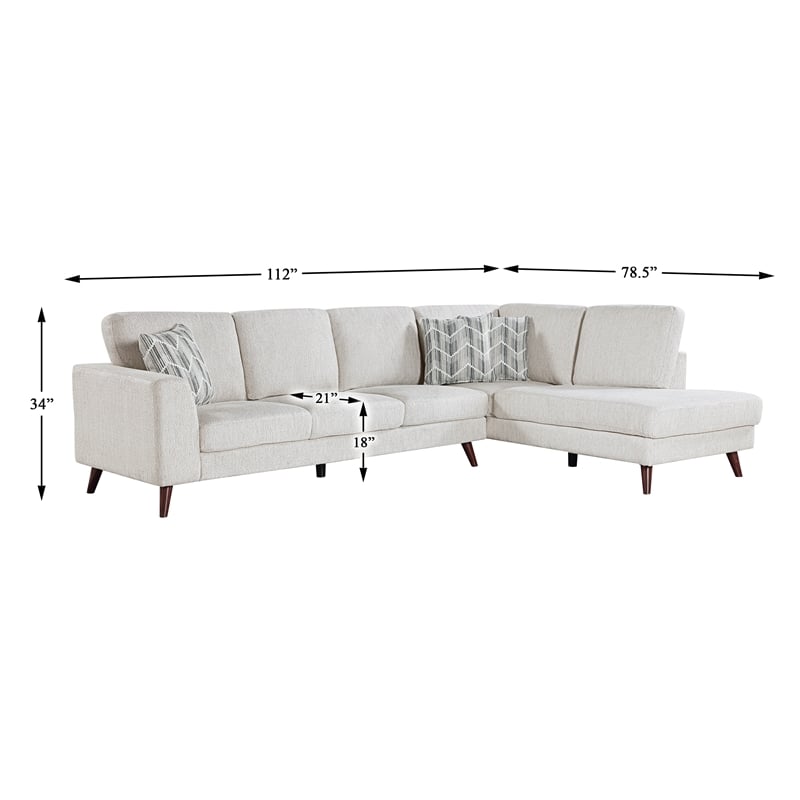 Pemberly Row Chenille 2-Piece Sectional with Right Chaise 300 lbs - Silver Cloud