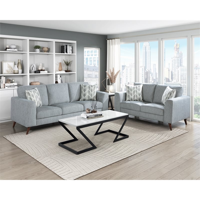 Pemberly Row Chenille Mid-Century Sofa with 2 Pillows 300 lbs in Blue-Gray