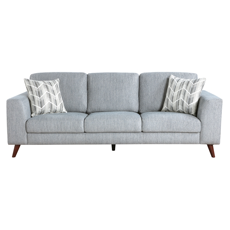 Pemberly Row Chenille Mid-Century Sofa with 2 Pillows 300 lbs in Blue-Gray