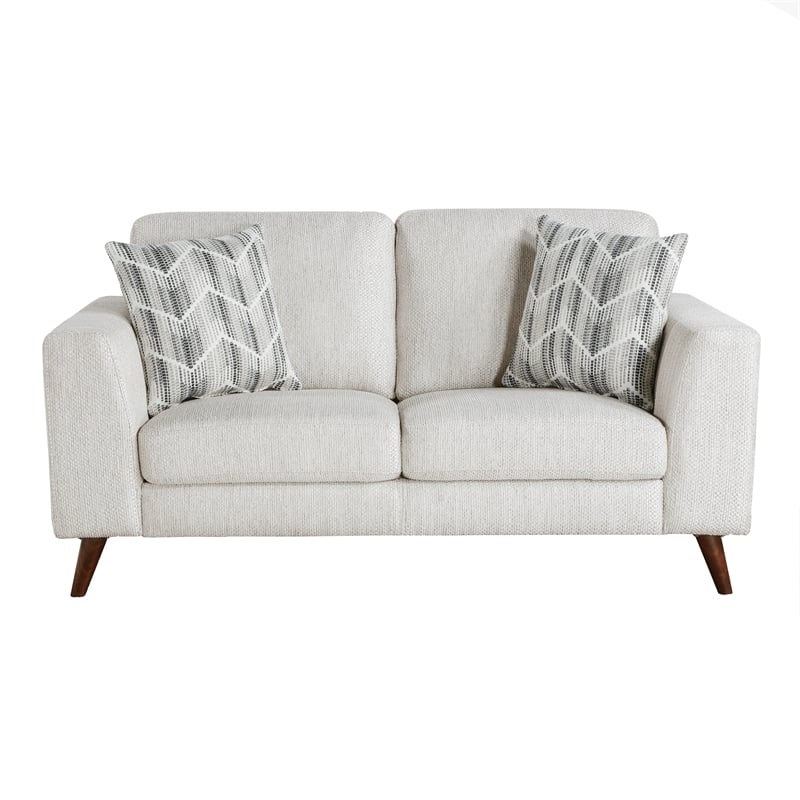 Pemberly Row Mid-Century Loveseat with 2 Pillows 300 lbs in Silver Cloud