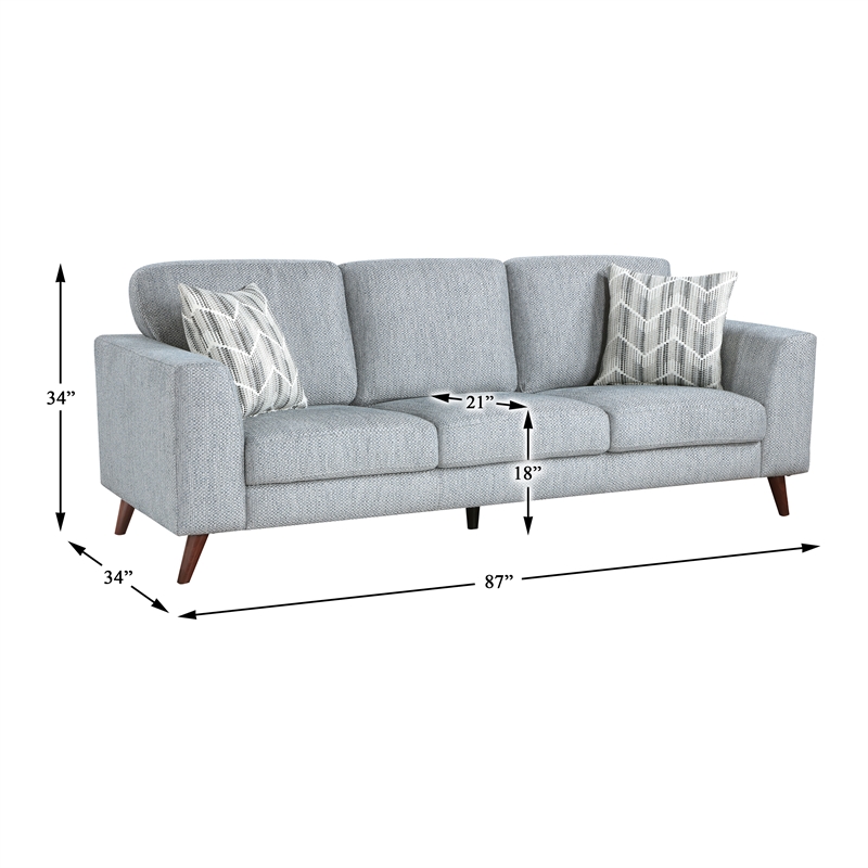 Pemberly Row Chenille Mid-Century Loveseat with 2 Pillows 300 lbs in Blue-Gray