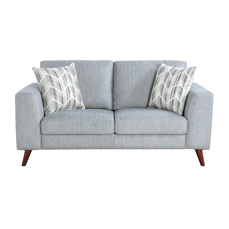 Pemberly Row Chenille Mid-Century Loveseat with 2 Pillows 300 lbs in Blue-Gray