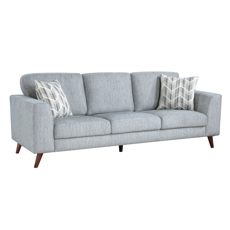 Pemberly Row Chenille Mid-Century Loveseat with 2 Pillows 300 lbs in Blue-Gray