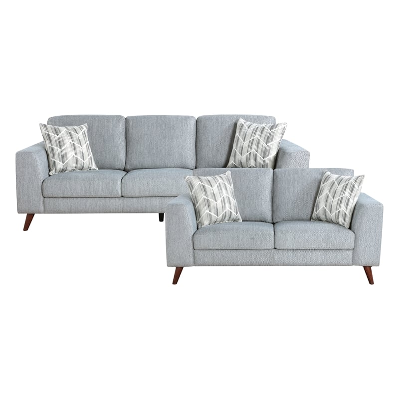 Pemberly Row Chenille Mid-Century Loveseat with 2 Pillows 300 lbs in Blue-Gray