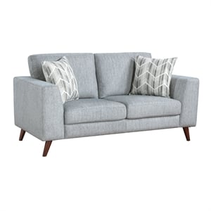 Pemberly Row Chenille Mid-Century Loveseat with 2 Pillows 300 lbs in Blue-Gray