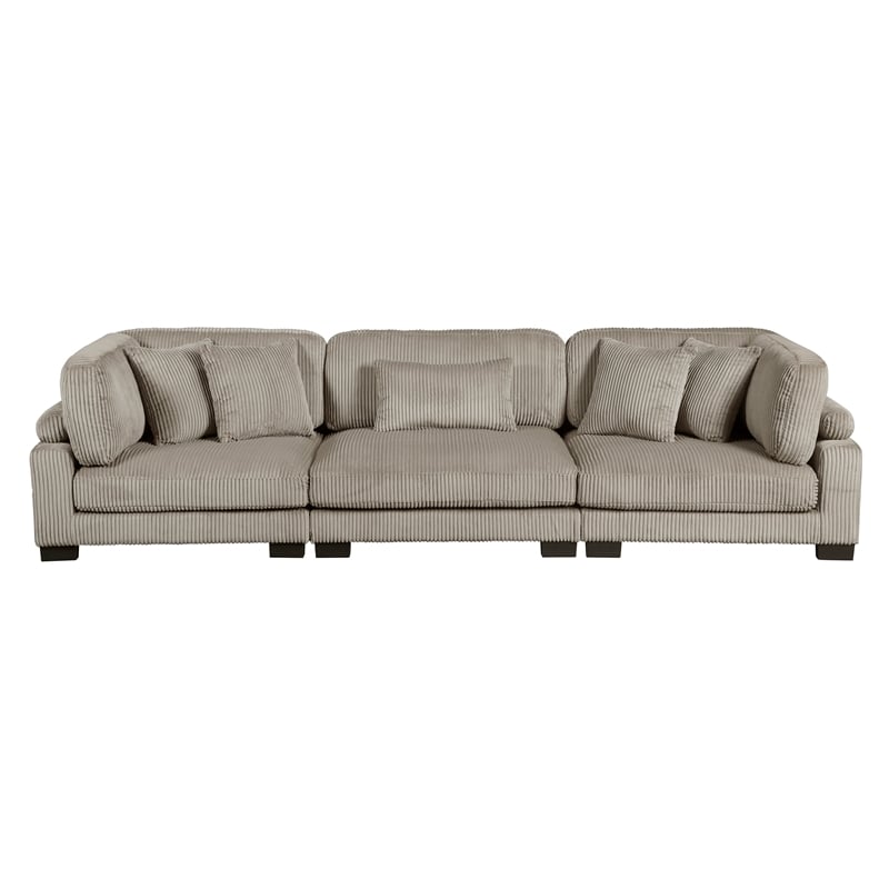 Pemberly Row Corduroy Modular Sofa with Adjustable Back 5 Pillows in Taupe