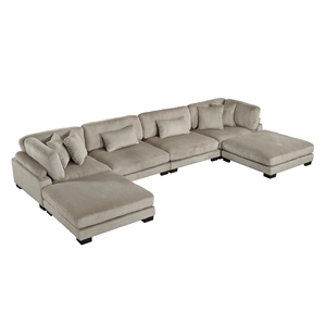 Pemberly Row 6-Piece Modular Sectional with 2 Ottomans 6 Pillows in Taupe