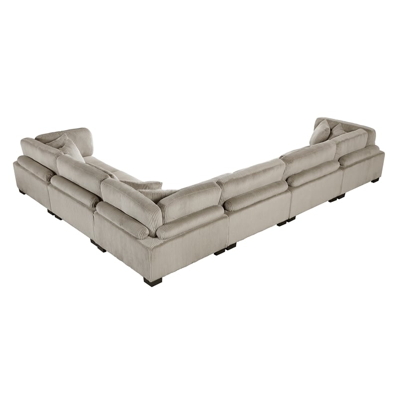 Pemberly Row Corduroy 6-Piece Modular Sectional with 9 Pillows 300 lbs in Taupe