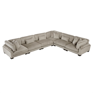 Pemberly Row Corduroy 6-Piece Modular Sectional with 9 Pillows 300 lbs in Taupe
