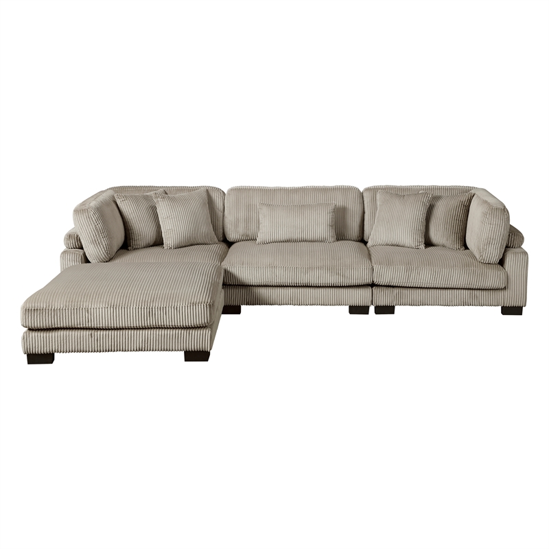 Pemberly Row Corduroy 4-Piece Modular Sectional with Ottoman 5 Pillows in Taupe