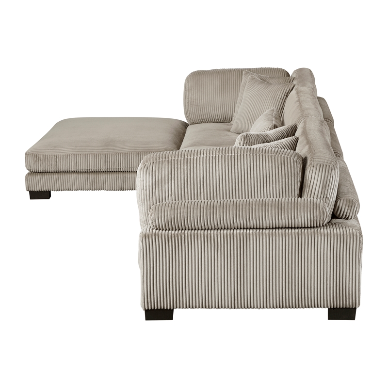 Pemberly Row Corduroy 4-Piece Modular Sectional with Ottoman 5 Pillows in Taupe