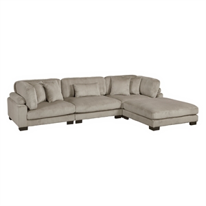 Pemberly Row Corduroy 4-Piece Modular Sectional with Ottoman 5 Pillows in Taupe