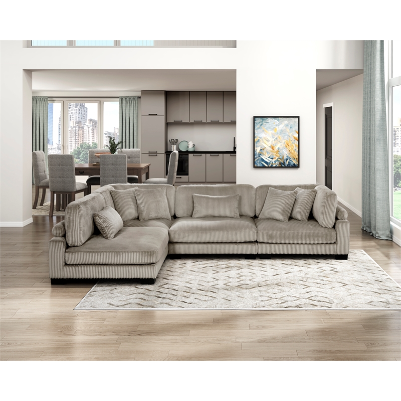 Pemberly Row Corduroy 4-Piece Modular Sectional with 6 Pillows 300 lbs in Taupe
