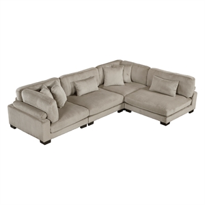 Pemberly Row Corduroy 4-Piece Modular Sectional with 6 Pillows 300 lbs in Taupe