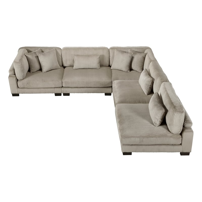 Pemberly Row Corduroy 5-Piece Modular Sectional with 7 Pillows 300 lbs in Taupe