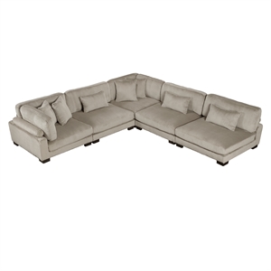 Pemberly Row Corduroy 5-Piece Modular Sectional with 7 Pillows 300 lbs in Taupe