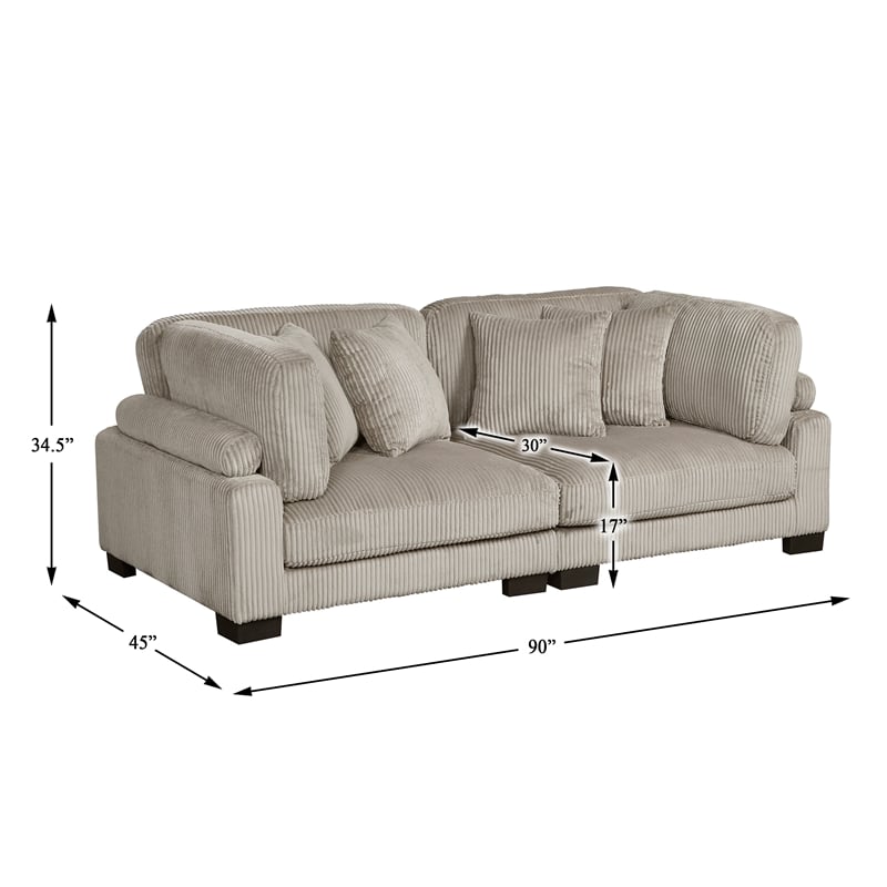 Pemberly Row Corduroy Modular Loveseat with 4 Pillows 300 lbs in Taupe