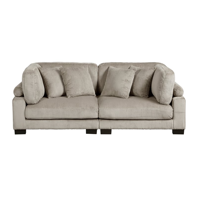 Pemberly Row Corduroy Modular Loveseat with 4 Pillows 300 lbs in Taupe