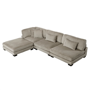 Pemberly Row Corduroy 4-Piece Modular Sectional with Ottoman 4 Pillows in Taupe
