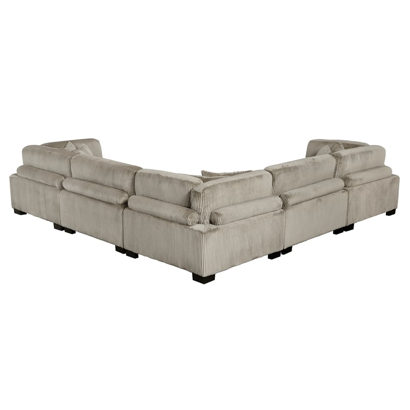 Pemberly Row Corduroy 5-Piece Modular Sectional with 8 Pillows 300 lbs in Taupe