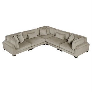 Pemberly Row Corduroy 5-Piece Modular Sectional with 8 Pillows 300 lbs in Taupe