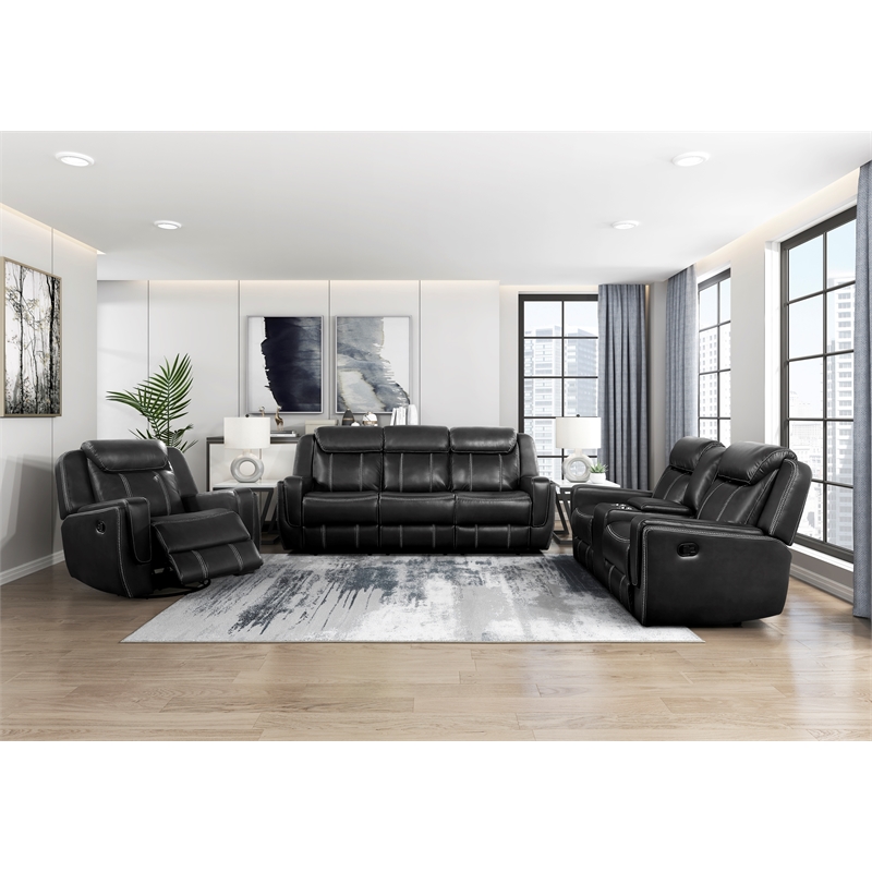 Pemberly Row Faux Leather Swivel Glider Recliner 360-Degree 300 lbs in Black