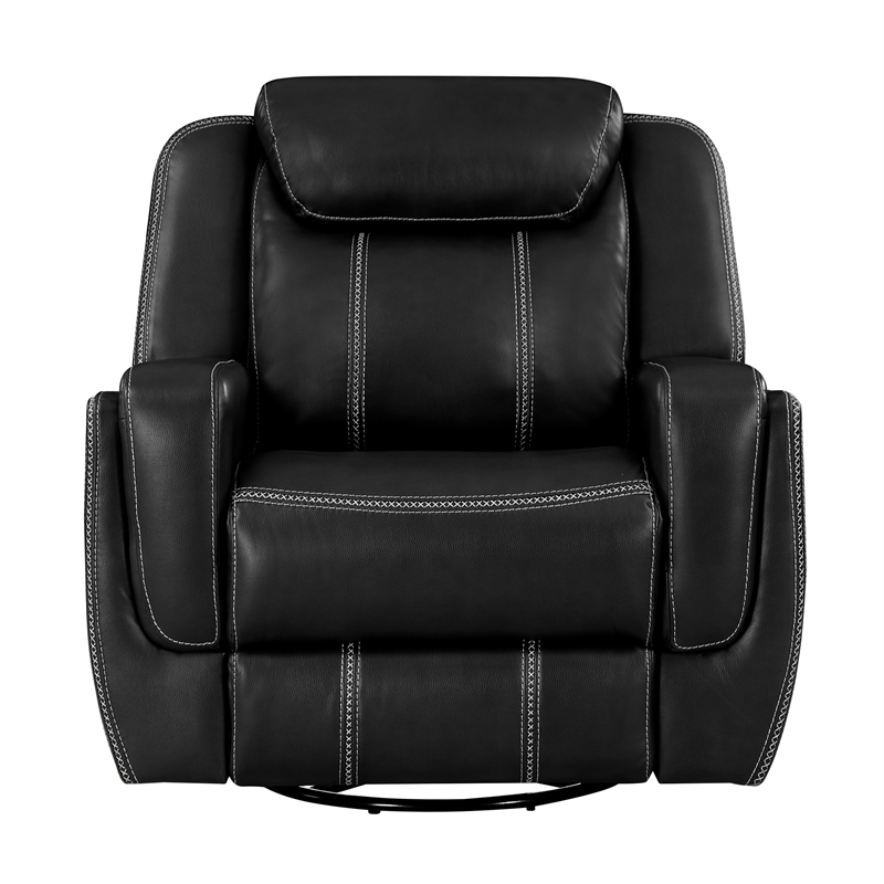 Pemberly Row Faux Leather Swivel Glider Recliner 360-Degree 300 lbs in Black