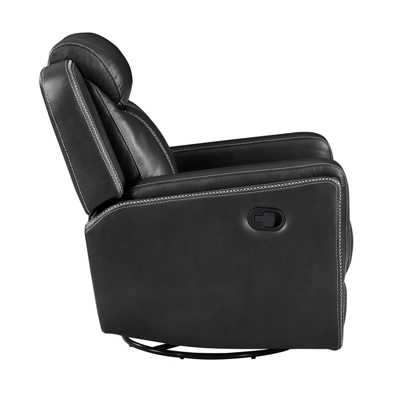 Pemberly Row Faux Leather Swivel Glider Recliner 360-Degree 300 lbs in Black