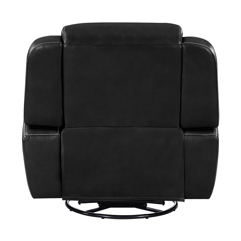 Pemberly Row Faux Leather Swivel Glider Recliner 360-Degree 300 lbs in Black