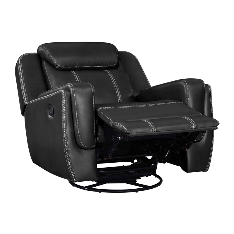 Pemberly Row Faux Leather Swivel Glider Recliner 360-Degree 300 lbs in Black