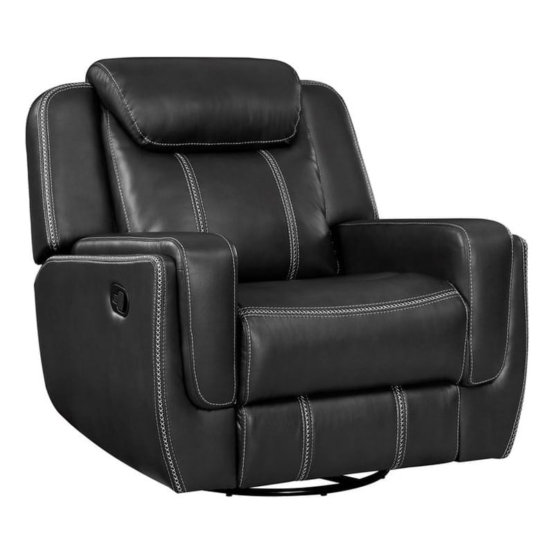 Pemberly Row Faux Leather Swivel Glider Recliner 360-Degree 300 lbs in Black