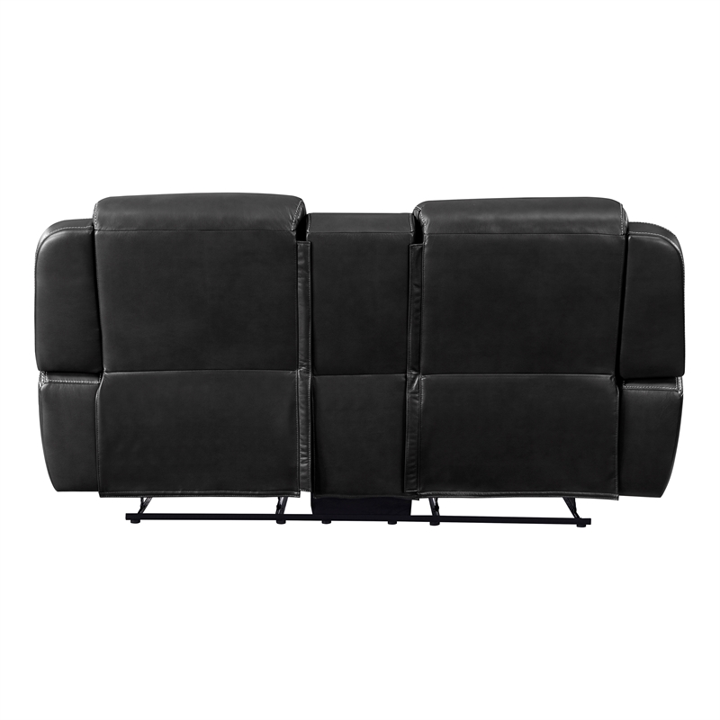 Pemberly Row Faux Leather Dual Reclining Loveseat with Console and USB in Black