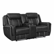 Pemberly Row Faux Leather Dual Reclining Loveseat with Console and USB in Black