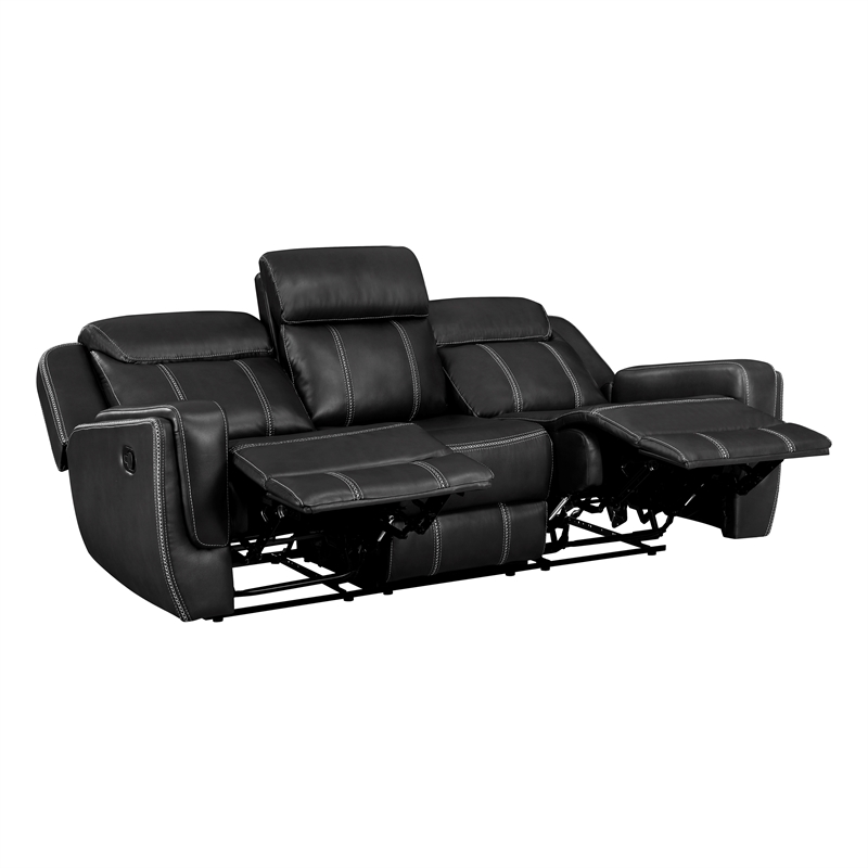 Pemberly Row Dual Reclining Sofa with Drop-Down Console & USB in Black