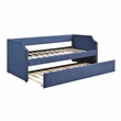 Pemberly Row Textured Fabric Daybed with Trundle and Nailhead Trim in Blue