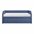 Pemberly Row Textured Fabric Daybed with Trundle and Nailhead Trim in Blue