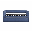 Pemberly Row Textured Fabric Daybed with Trundle and Nailhead Trim in Blue