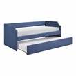 Pemberly Row Textured Fabric Daybed with Trundle and Nailhead Trim in Blue