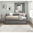 Pemberly Row Textured Fabric Daybed with Trundle and Nailhead Trim in Dark Gray