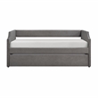 Pemberly Row Textured Fabric Daybed with Trundle and Nailhead Trim in Dark Gray