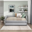 Pemberly Row Textured Fabric Daybed with Trundle and Nailhead Trim in Light Gray